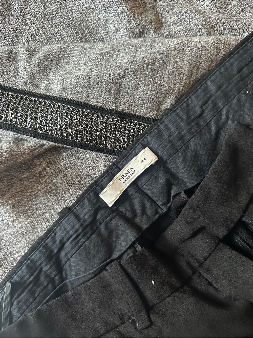 Prada Black Mid-Waist Trousers with Textured Waistband size 44